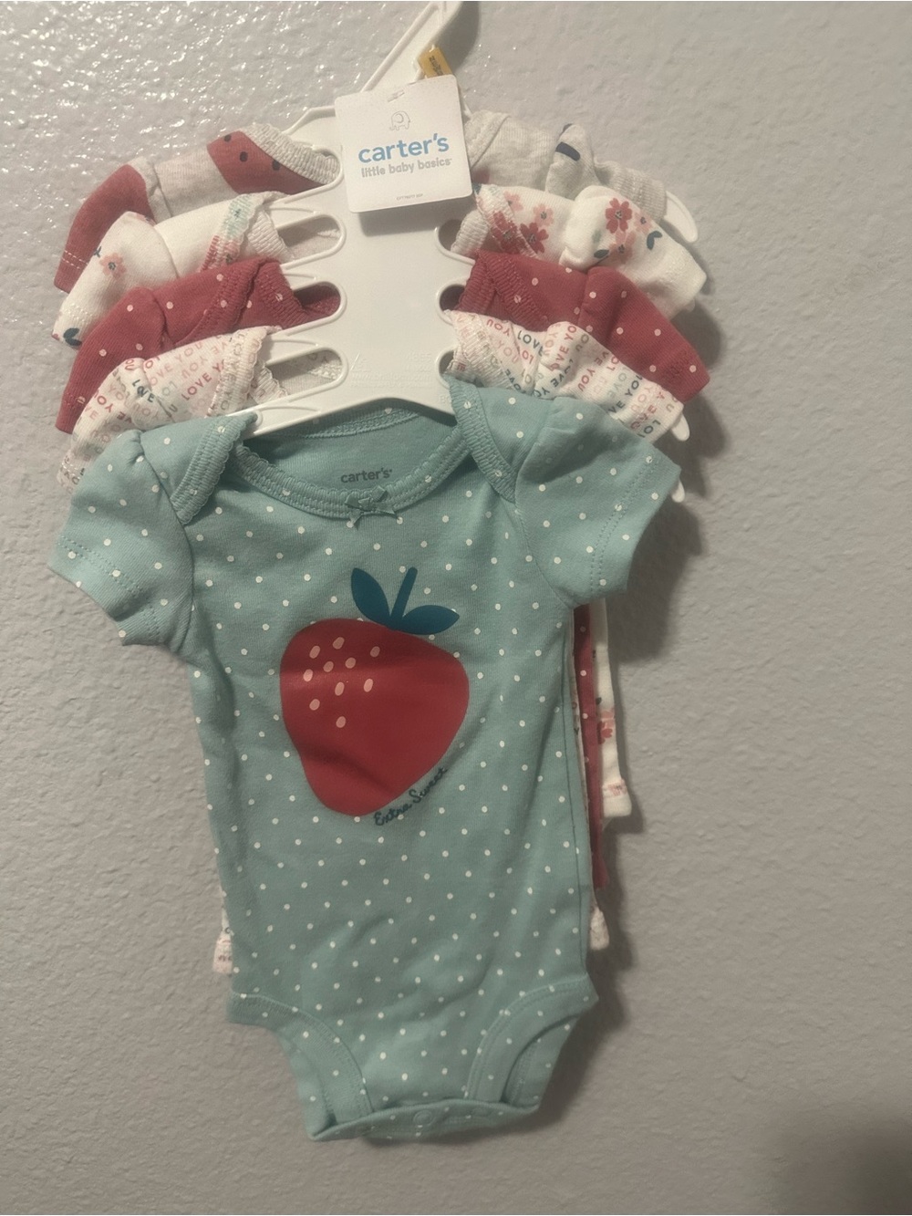 Carter's Mint Green Polka Dot One-Piece with Red Strawberry Graphic